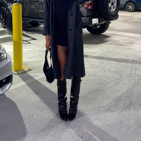 DAMEN LANGSCHAFT STIEFEL MIT KEILABSATZ – KNIEHOHE SLIP-ON STIEFEL