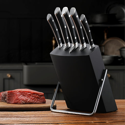 6-teiliges Küchenmesser-Set | Hochkohlenstoff Deutscher Edelstahl in Schwarz & Akazienholzgriff