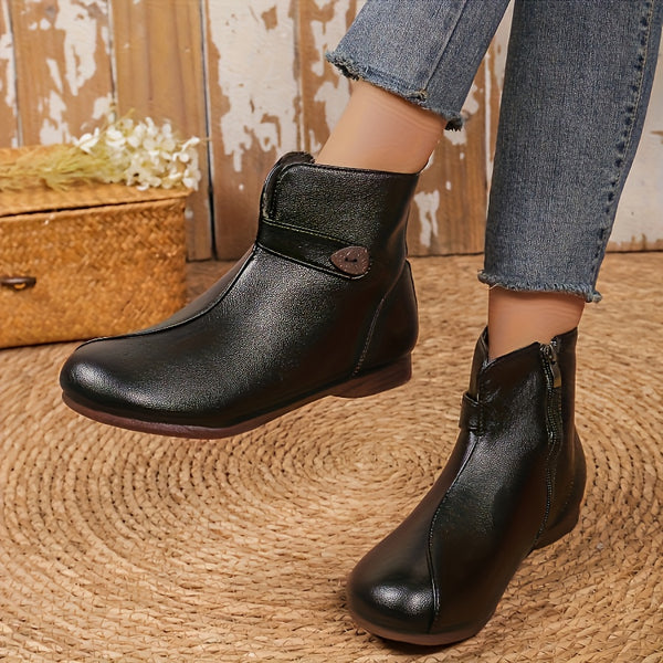 Damen Knöchelstiefel | Slip-On mit Reißverschluss Flache Sohle
