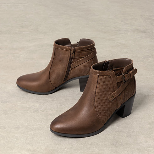 SCHLICHTE DAMEN-STIEFELETTEN MIT SPITZER ZEHENPARTIE UND BLOCKABSATZ