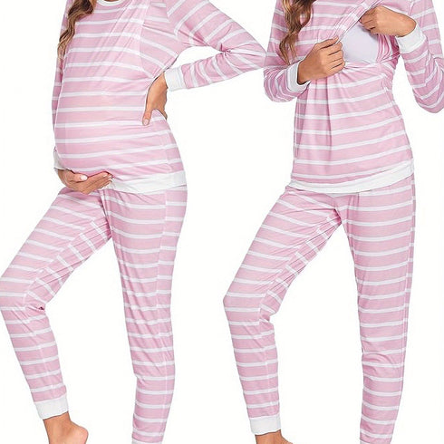 Maternity & Still Thermo-Set | gestreifter Langjohns als Grundschicht für Schwangere