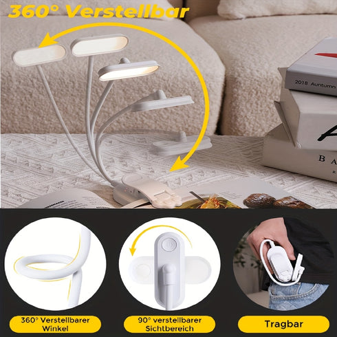 LED Clip-On Lampe | flexibler Schwanenhals mit 3 Lichtfarben