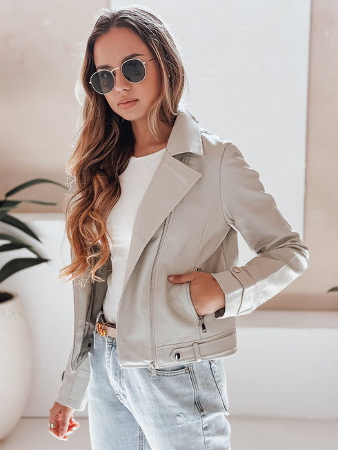 Damen Leder Bikerjacke mit Gürtel mit Reißverschluss und Taschen