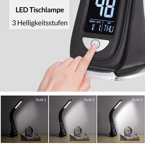 Multifunktionale Tischlampe mit Radiowecker & Temperatur | dimmbar für Schlafzimmer und Kinderzimmer