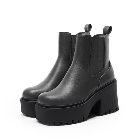 Damen-Slip-On-Stiefel mit klobiger Plateausohle | rutschfeste TPR-Sohle