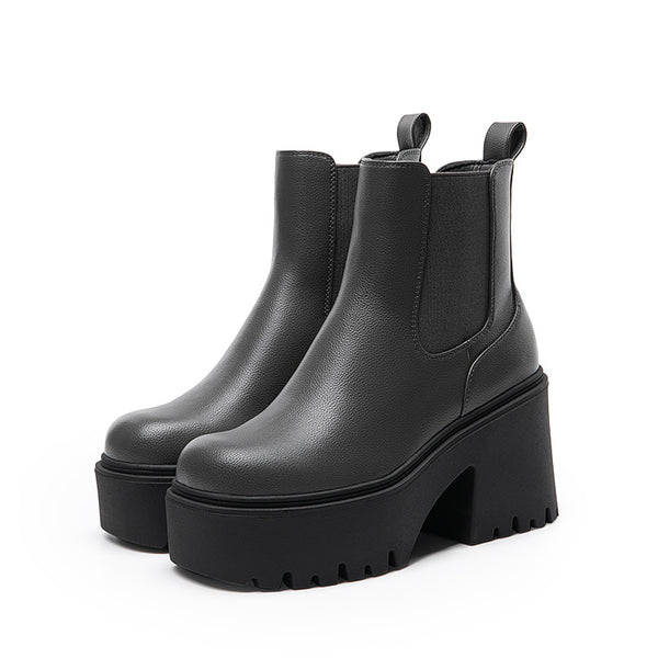 Damen-Slip-On-Stiefel mit klobiger Plateausohle | rutschfeste TPR-Sohle
