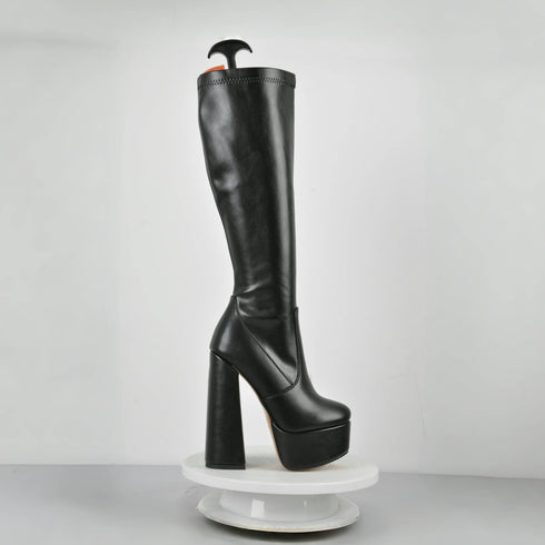 Serafina Damen Stretch-Stiefel mit Blockabsatz und Reißverschluss