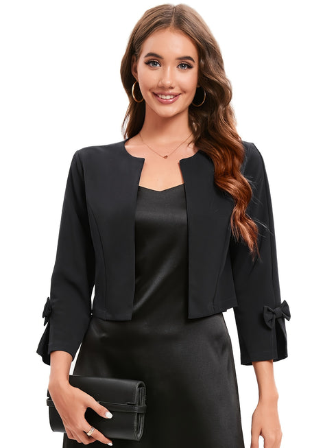 Damenjacke mit Schleifenärmeln & Offene Vorderseite | Eleganter Dreiviertelärmel