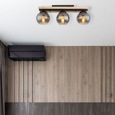 Vilda LED Deckenstrahler Holz Rauchglas 3-flammig