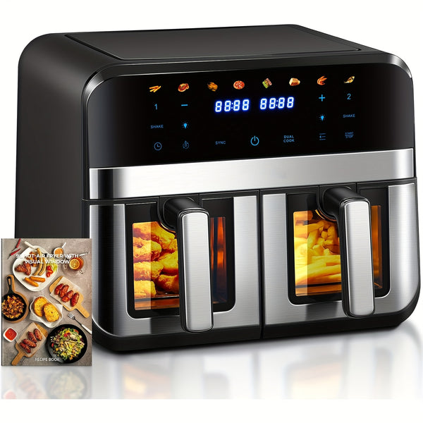 ThermoKorb 9L Dual-Zonen Heißluftfritteuse – 8 Programme, LED-Timer, Antihaftbeschichtung, Sichtfenster