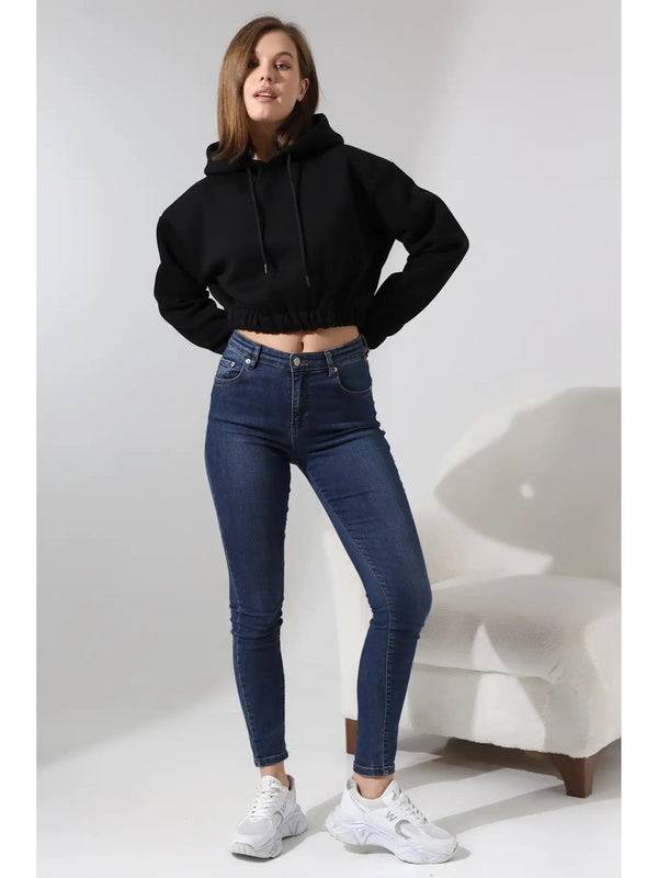 DAMEN PULLOVER | CROP HOODIE KURZARM SWEATSHIRT