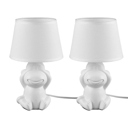 Tischlampe weiß – Nachtlicht Keramik mit Stoffschirm für Kinderzimmer Schlafzimmer