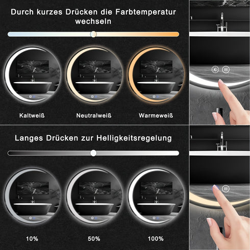 Selara | LED Badezimmerspiegel Rund 70 cm Dimmbar