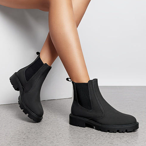 DAMEN SCHLUPFSTIEFEL MIT RUNDER SPITZE UND NIEDRIGEM ABSATZ – BEQUEME STIEFELETTEN