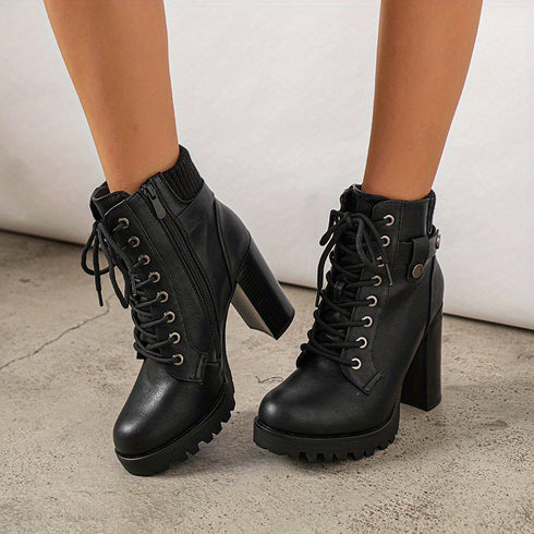 DAMEN-SNEAKER MIT SCHNÜRUNG | KAMPFSTIEFELETTEN MIT HOHEM BLOCKABSATZ