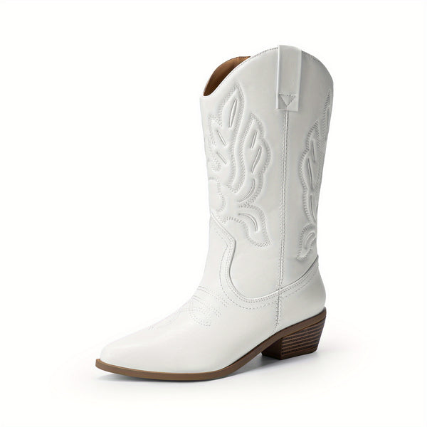 DAMEN COWBOY-STIEFEL - MID-CALF COWGIRL BOOTS MIT DEKORATIVEN NÄHTEN