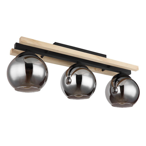 Vilda LED Deckenstrahler Holz Rauchglas 3-flammig