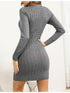Geripptes Strick-Bodycon Mini Kleid Damen | Langarm & Crew-Neck