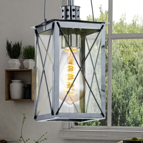 Ingrid Pendelleuchte Retro Laterne Glas & Chrom | Shiraki