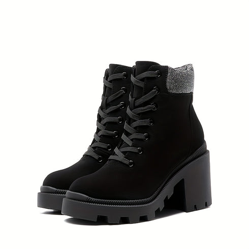 DAMEN-STIEFELETTEN MIT PLATEAU BLOCKABSATZ I PERFEKT FÜR HERBST WINTER