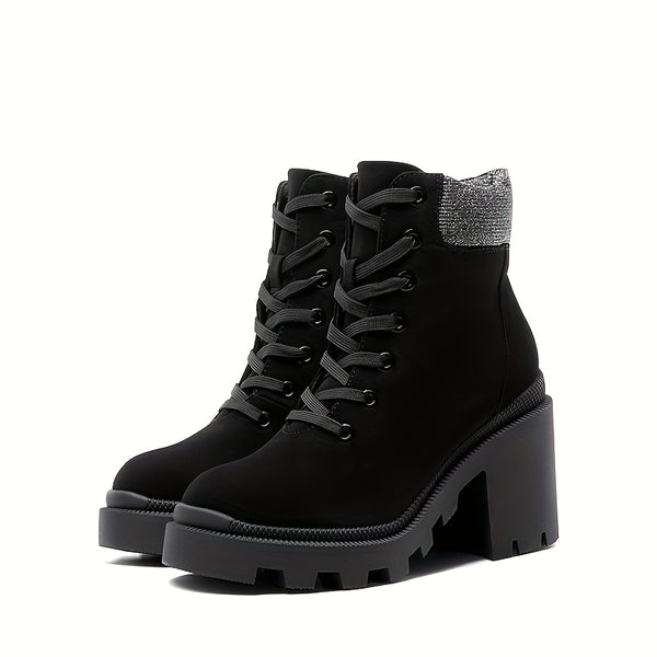 DAMEN-STIEFELETTEN MIT PLATEAU BLOCKABSATZ I PERFEKT FÜR HERBST WINTER