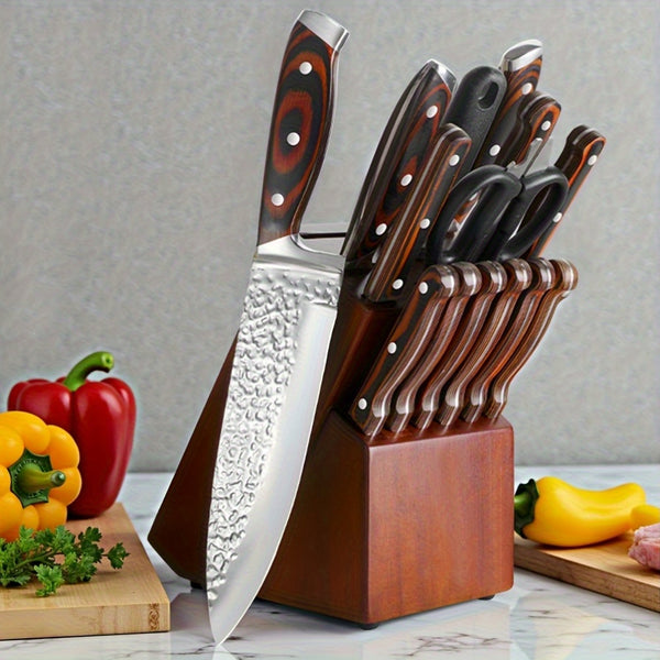 Hibana 15-teiliges Küchenmesser-Set mit Messerblock & Wetzstahl | Shiraki