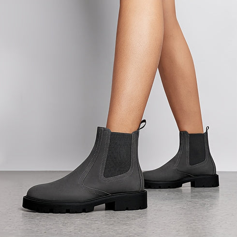 DAMEN SCHLUPFSTIEFEL MIT RUNDER SPITZE UND NIEDRIGEM ABSATZ – BEQUEME STIEFELETTEN