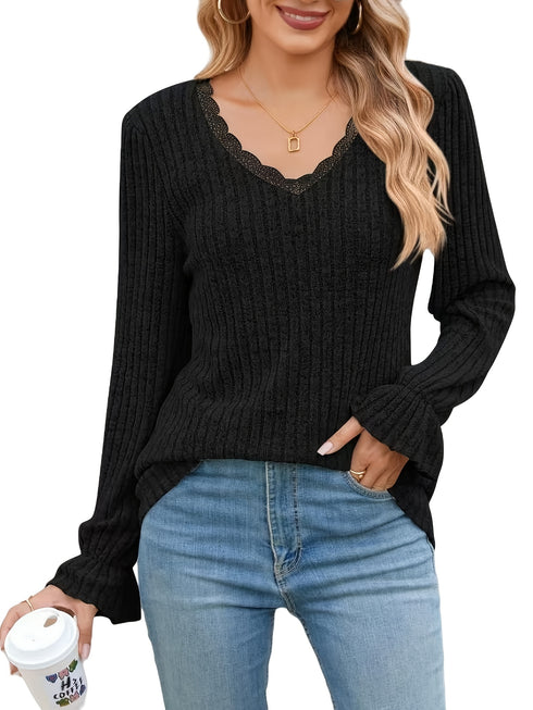 DAMEN PULLOVER MIT V-AUSSCHNITT | LEICHTER LANGARM-JUMPER