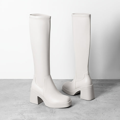 DAMEN-KNIESTIEFEL - BLOCKABSATZSTIEFEL IN UNI MIT SEITLICHEM REISSVERSCHLUSS