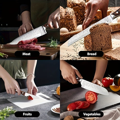 Yūjin 15-teiliges Damaszener-Optik Messerset | 304 Edelstahl & Messerblock mit Schärfer | Shiraki