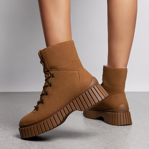 Modische Damenstiefeletten mit klobigem Keilabsatz und Reißverschluss