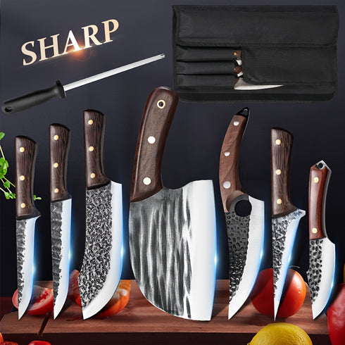 8-Teiliges Koch- & Schlachtmesser-Set mit Rolltasche – Yurei