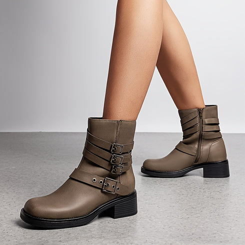 DAMEN KNÖCHELHOHE STIEFEL | SEITLICHER REISSVERSCHLUSS | KLOBIGER BLOCKABSATZ