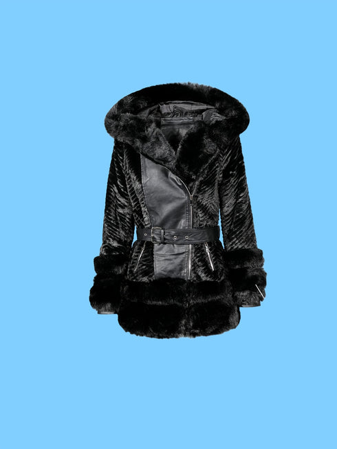 DAMEN JACKE PLÜSCH-KUNSTFELLMANTEL | MIT GÜRTELDESIGN