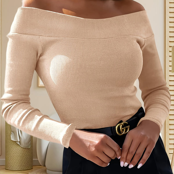 Damen Pullover Off-Shoulder Langarmshirt