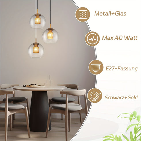 Liv Retro Hängelampe Glas Kugel E27 1-flammig