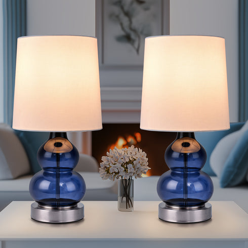 Glas-Kürbis Schreibtischlampe 44 cm Leinenschirm beige