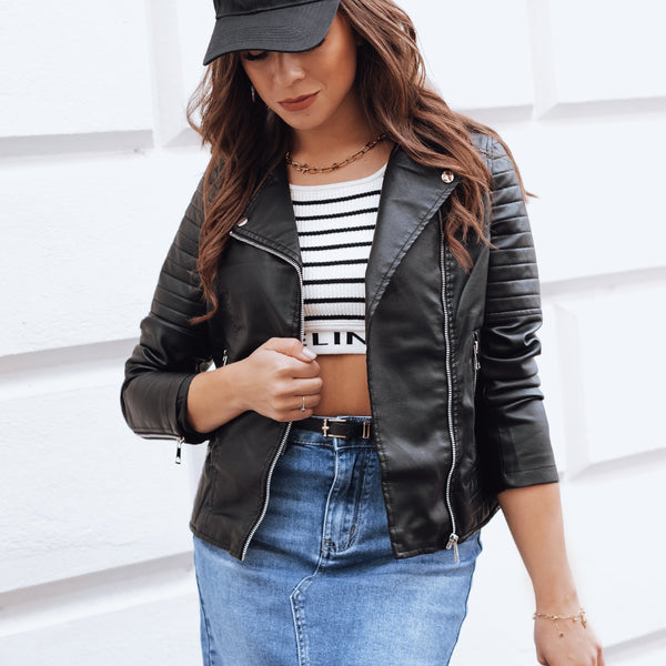 BESTICKTE DAMEN ECO-LEDERJACKE – KURZE MOTORRADJACKE