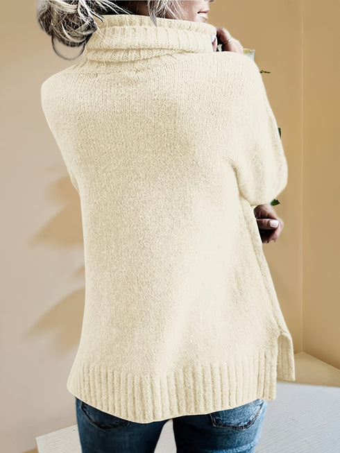 Damen Oversized Winterpullover mit Rollkragen – Langärmlig Pullover