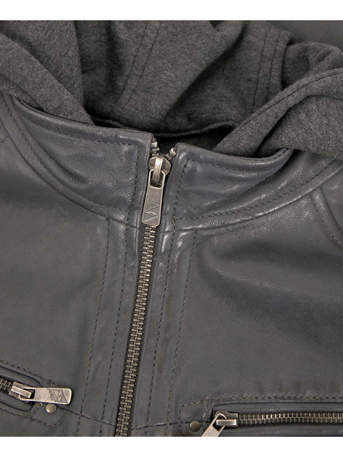 Rhegor Herren Lammlederjacke mit Kapuze – grau warm & stilvoll