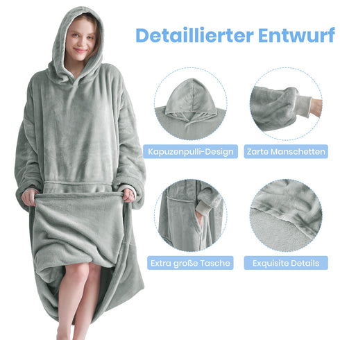 Kuscheldecke mit Ärmeln und Kapuze | Weicher Hoodie-Decke für Damen