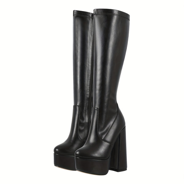 Serafina Damen Stretch-Stiefel mit Blockabsatz und Reißverschluss