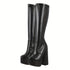 Serafina Damen Stretch-Stiefel mit Blockabsatz und Reißverschluss