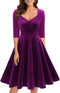 Yumi 1950er Vintage Retro Cocktailkleid Rockabilly V-Ausschnitt Faltenrock Abendkleid Partykleid