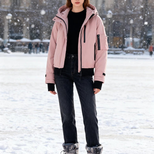 Kurze Damen Winterjacke mit Kapuze | Daunenstil warm & chic