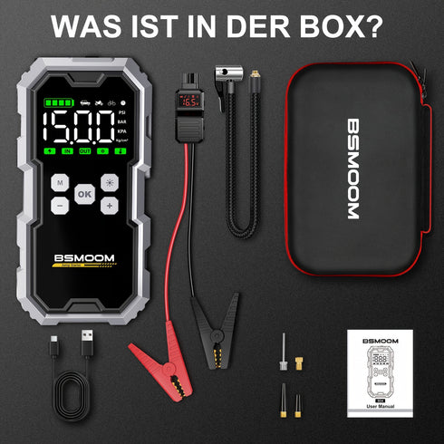 Shōgeni 4-in-1 Jumpstarter – 6000A Starthilfe mit Powerbank, Kompressor & LED-Notlicht