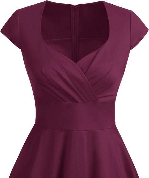 Naoki – Vintage Rockabilly Midi Kleid mit V-Ausschnitt & 3/4 Ärmeln für Cocktail, Hochzeit & Abend