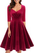 Yumi 1950er Vintage Retro Cocktailkleid Rockabilly V-Ausschnitt Faltenrock Abendkleid Partykleid