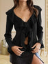 DAMEN V-AUSSCHNITT PULLOVER MIT RÜSCHENÄRMELN | LOCKERE STRICKJACKE