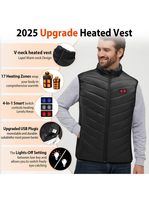 Beheizbare Weste mit 17 Heizbereichen | USB-Aufladbar 3 Temperaturstufen